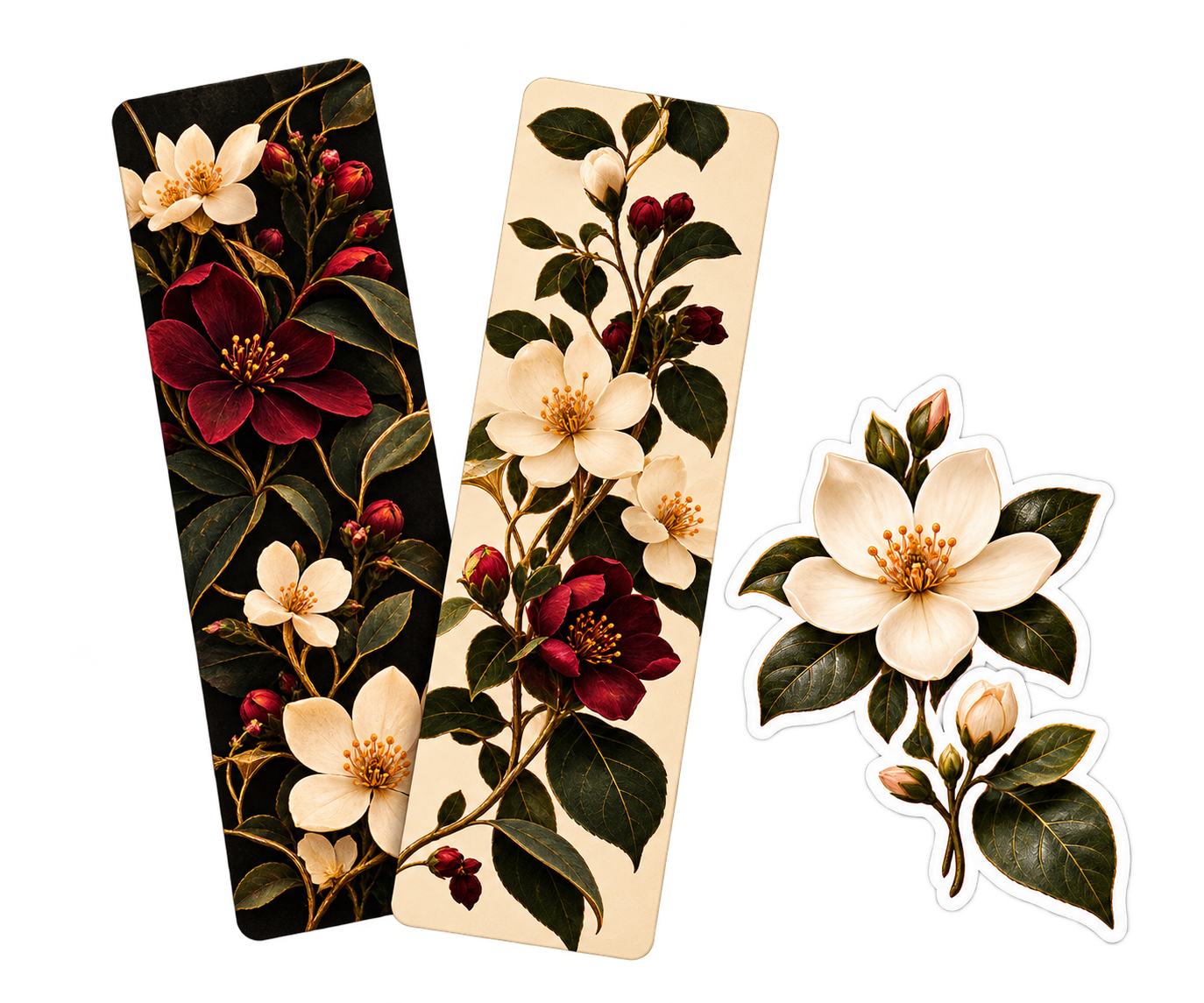 Botanical bookmarks and flower stickers